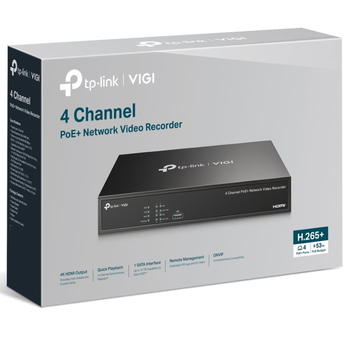 TP-Link VIGI NVR1004H-4P Grabador de vídeo en red de 4 canales con PoE+ TP-Link VIGI NVR1004H-4P Grabador de vídeo en red de 4 canales con PoE+